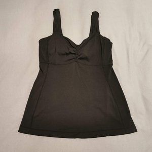 Lululemon Ruched Black Tank Top w Mesh Cutout Back
